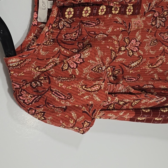 {LOFT} Bouquet Ruffle Tie Neck Blouse Auburn - Size XL - Picture 4 of 14